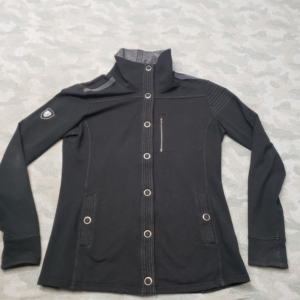 KUHL Lea Jacket Womens Large Black Snap Front Outdoor Hiking Travel Mock Neck